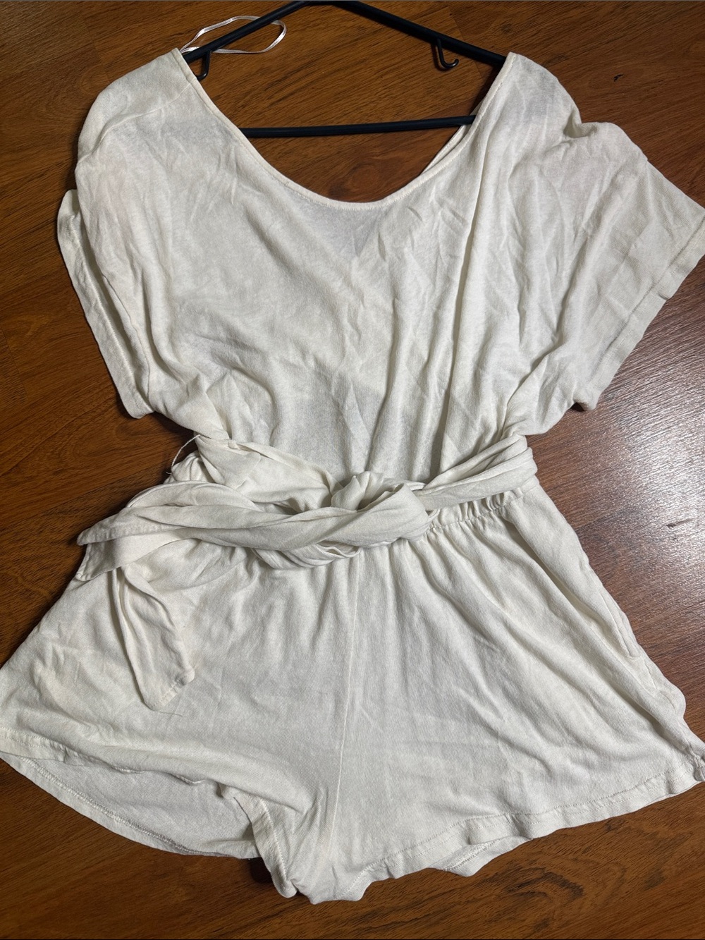 Free People Romper Womens Small ivory Easy Street Short Sleeve Wrap Romper
